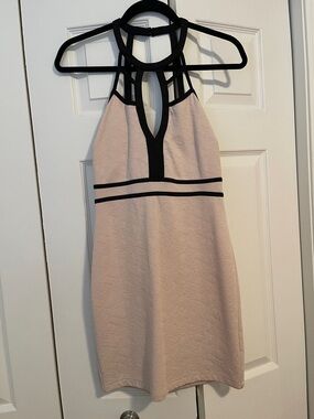 Charlotte Russe Blush Halter Bodycon Dress with Black Trim